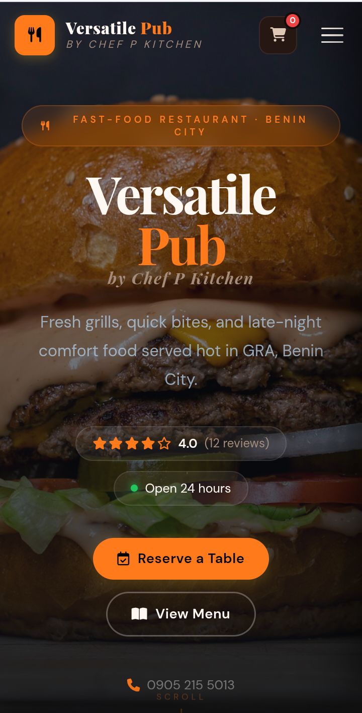Versatile Pub and Chef P Kitchen restaurant application with order management